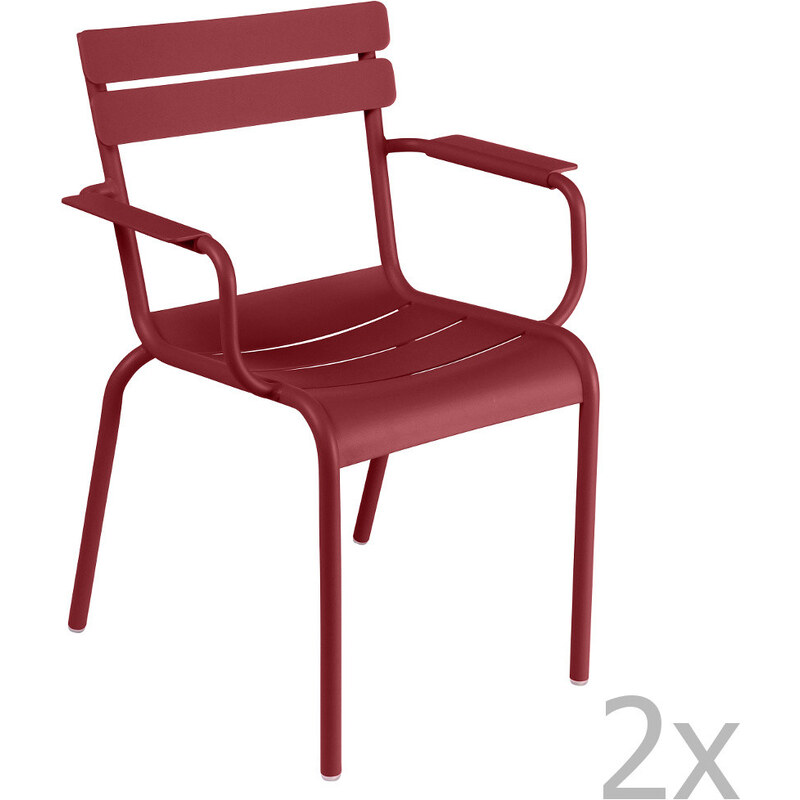 Sada 2 sytě červených židlí s područkami Fermob Luxembourg