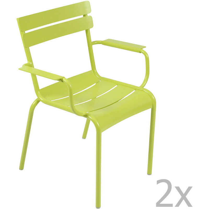 Sada 2 jasně zelených židlí s područkami Fermob Luxembourg