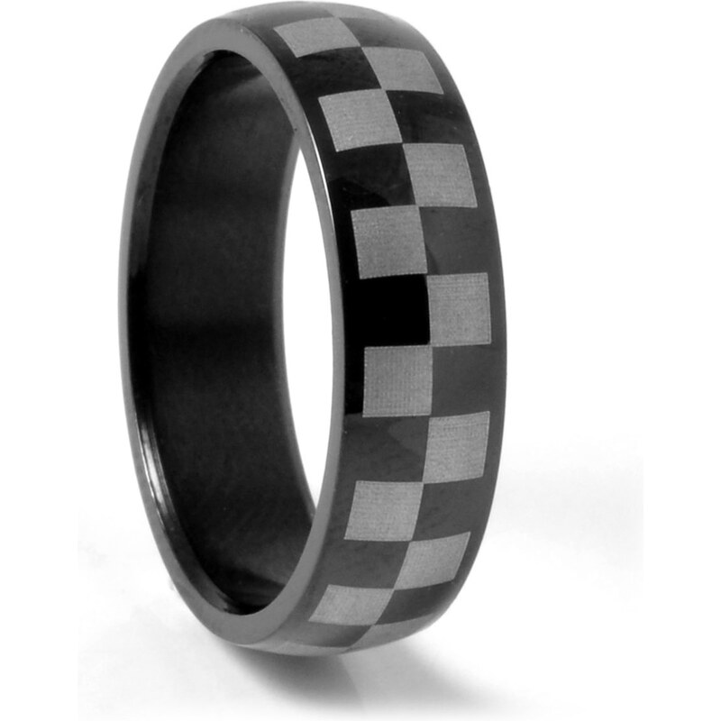 Trendhim Černý ocelový prsten s čtverečky C1-2-1053