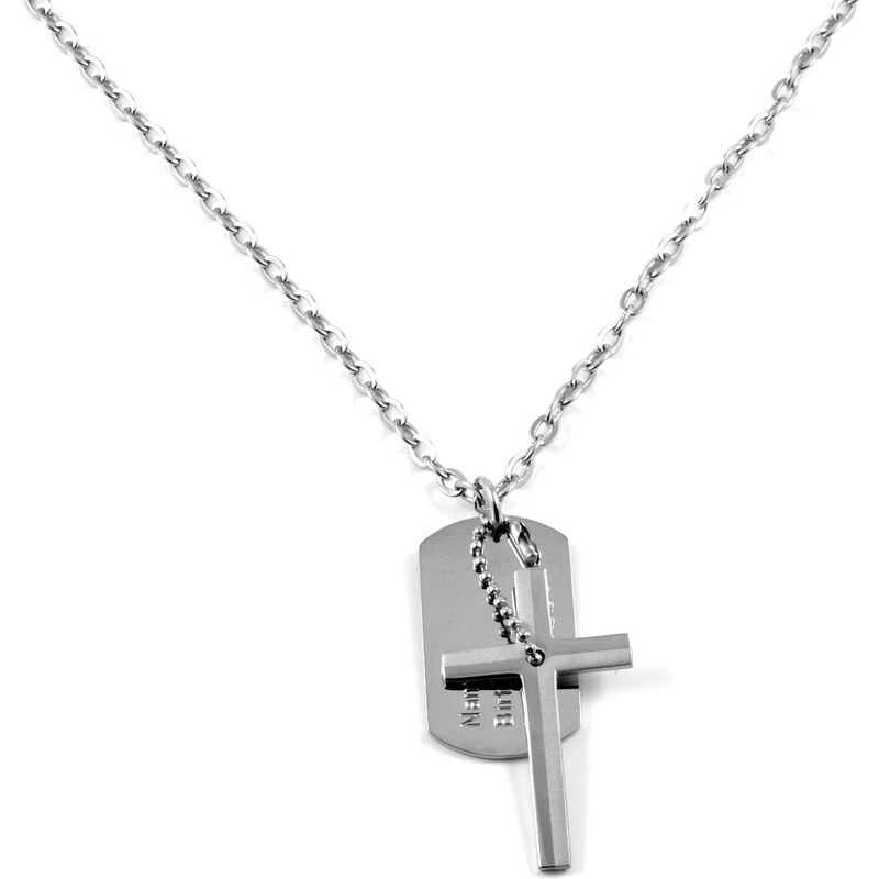 Trendhim Ocelový náhrdelník s křížkem a psí známkou M1-4-2202