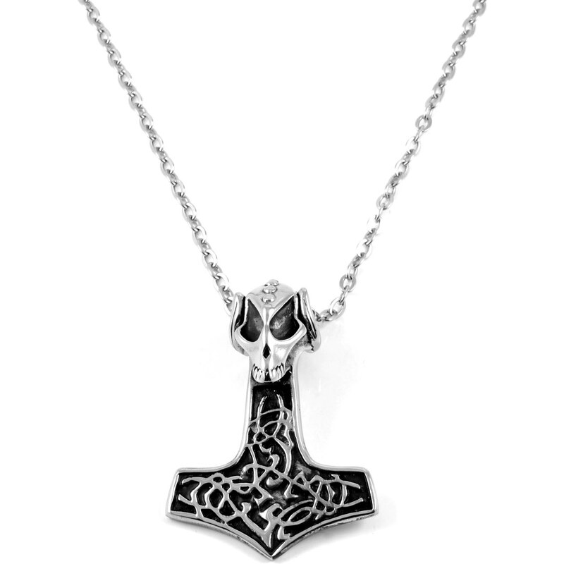 Trendhim Ocelový náhrdelník Thórovo kladivo a lebka M1-6-2243