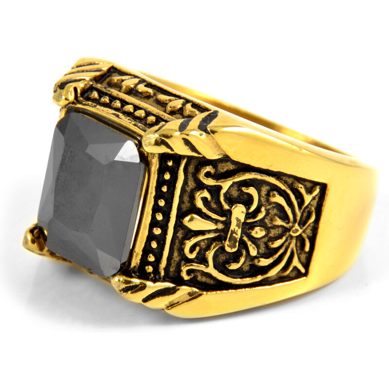 SteelCZ Zlatý prsten z oceli v řeckém stylu J3-7-2233