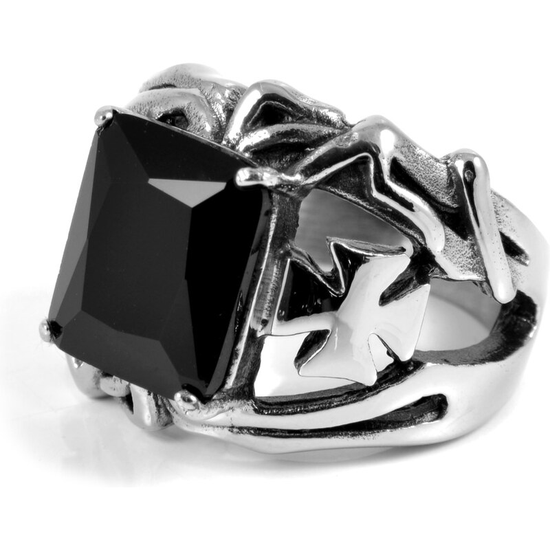 SteelCZ Mužný ocelový prsten v rytířském stylu se zirkonem F5-2-2301