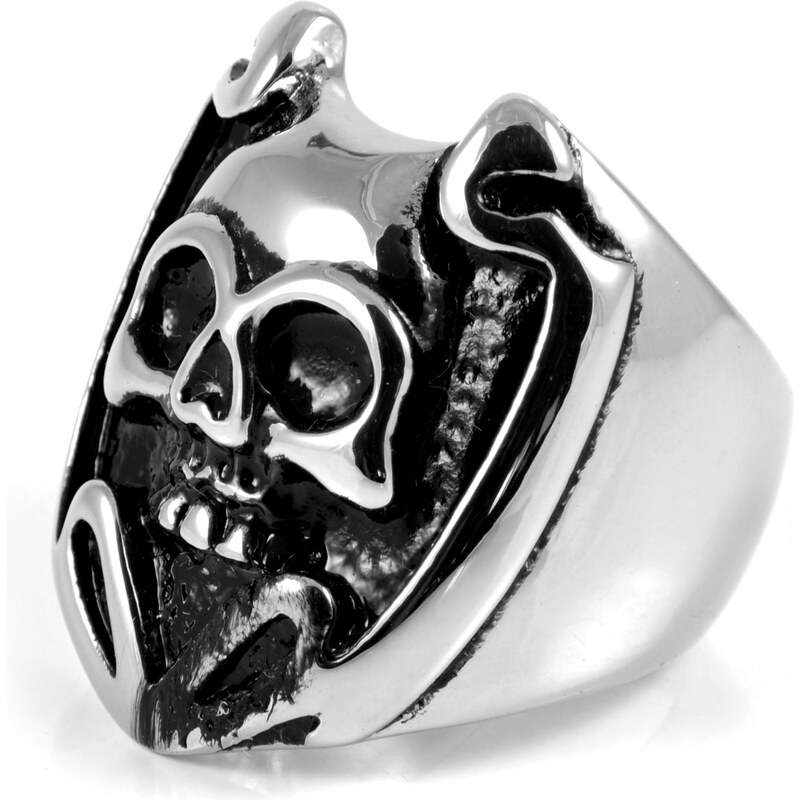 SteelCZ Ocelový prsten s lebkou Dark Shield F5-3-2295