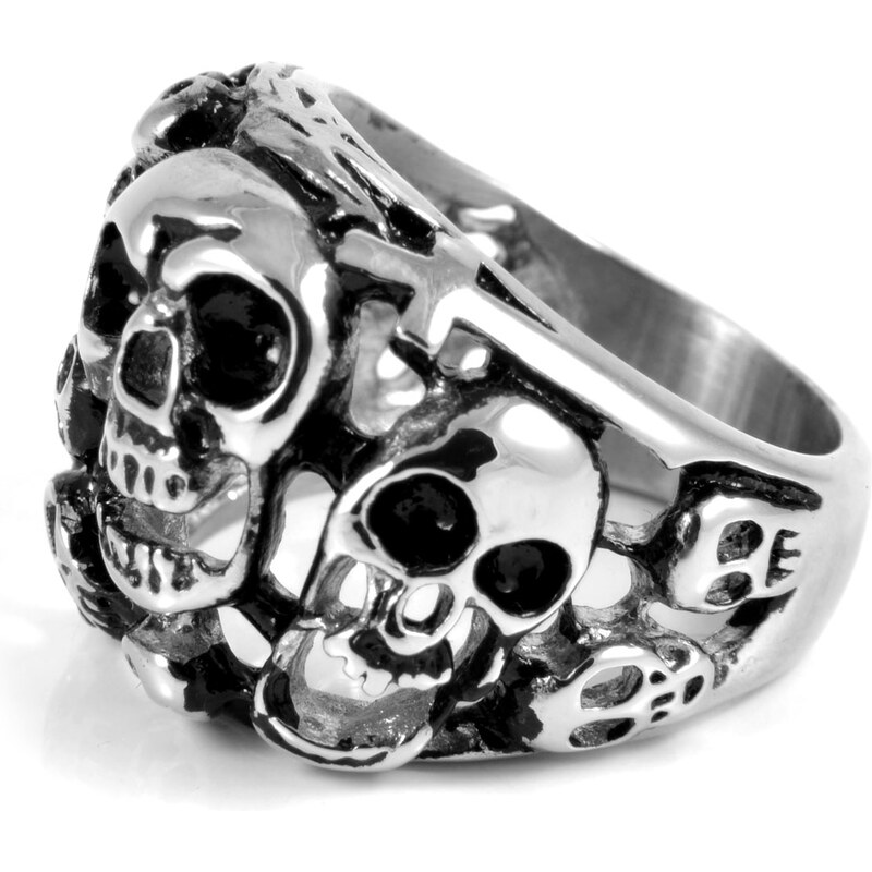 SteelCZ Ocelový prsten Lebky s křížem F5-3-2289