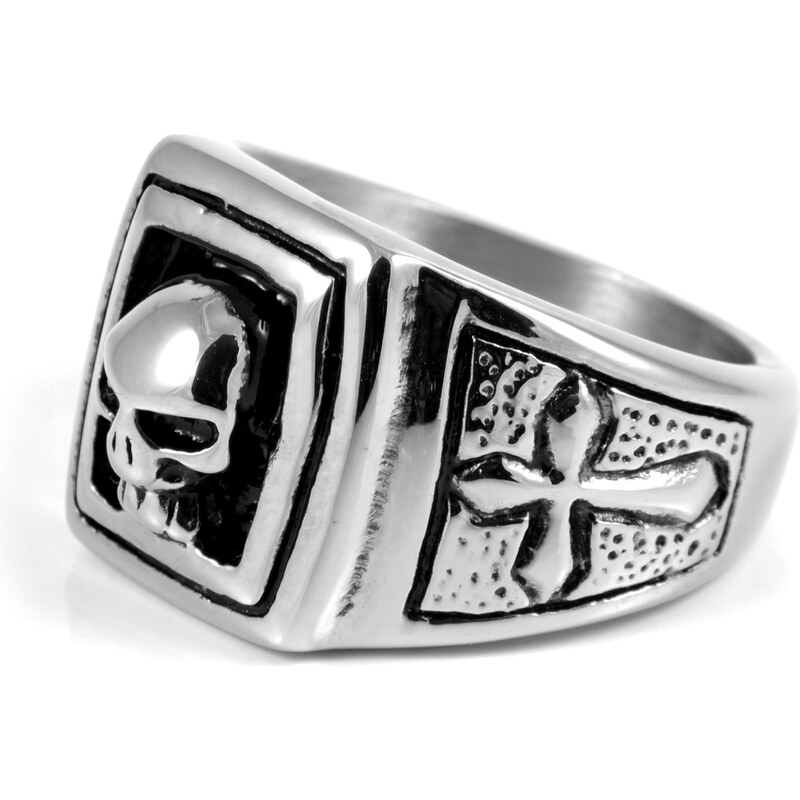 SteelCZ Ocelový prsten Lebka se štítem J8-4-2232