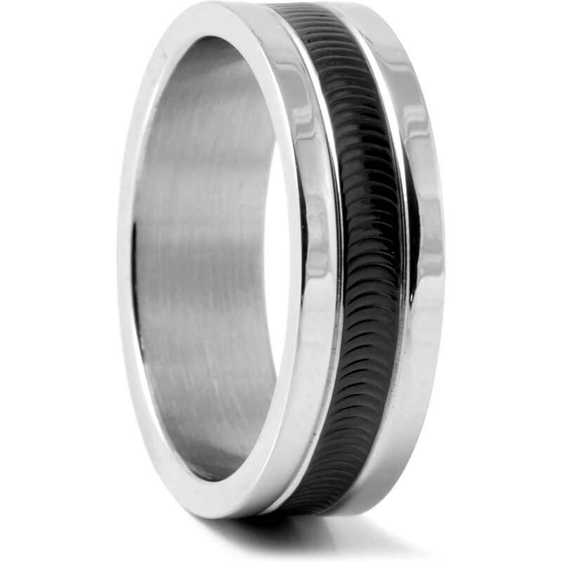 Trendhim Designový ocelový prsten s černým detailem J7-2-2254