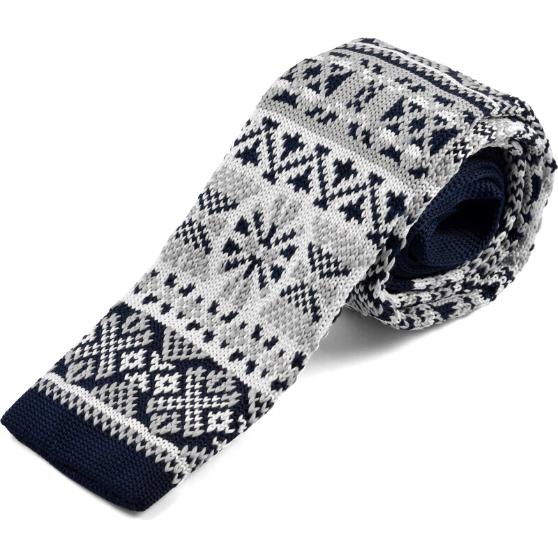 Trendhim Modrá pletená kravata se vzorem B5-2-4975