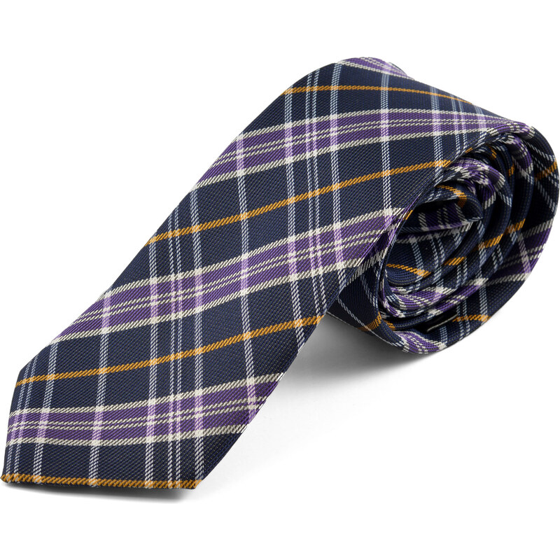 Trendhim Fialovo-žlutá kostkovaná kravata i4-2-2351