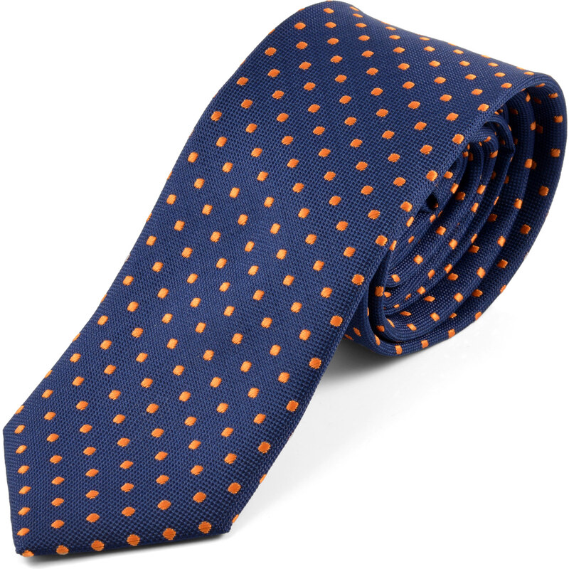 Trendhim Modrá kravata s oranžovými puntíky S0-3-9612