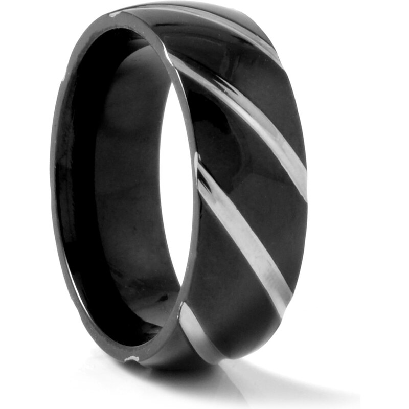 Trendhim Černý titanový prsten Silver Streaks F10-5-2389