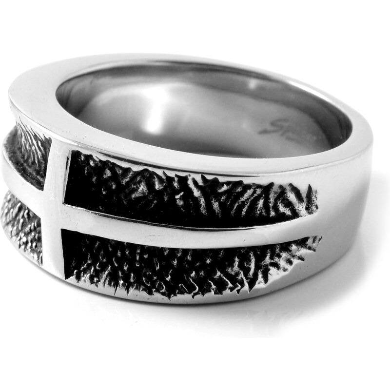 SteelCZ Ocelový prsten Silver Rugged Cross F10-4-2403