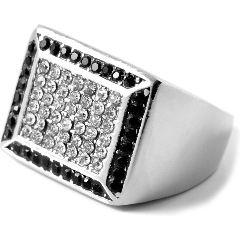 SteelCZ Ocelový prsten Silver & Black Zirkonia G10-7-2425