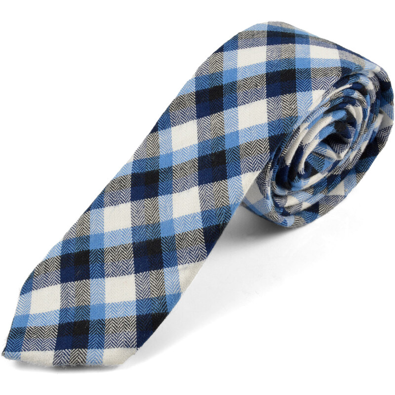 Trendhim Vlněná kravata modré káro A4-3-5898