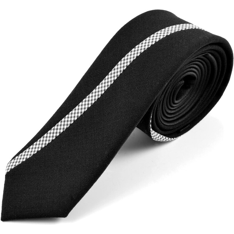 Trendhim Černá vlněná kravata s diagonálním proužkem A5-1-8170