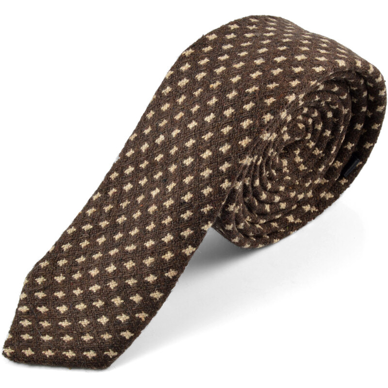 Trendhim Hnědá kravata z kašmírové vlny se vzorem A3-6-2810
