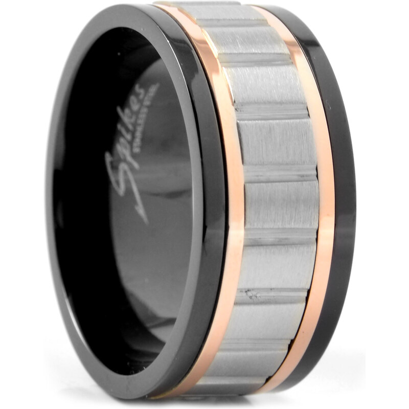 Trendhim Černý ocelový prsten se zlatými detaily D8-6-3309 - Omkreds/Diameter - 60 / 19
