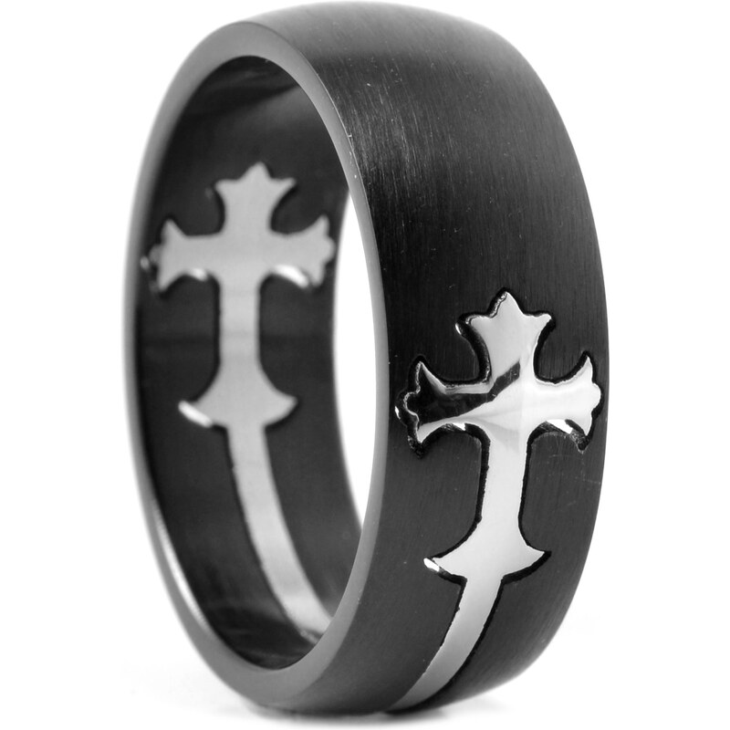 Trendhim Černý ocelový prsten Cut Out Cross J5-2-3145