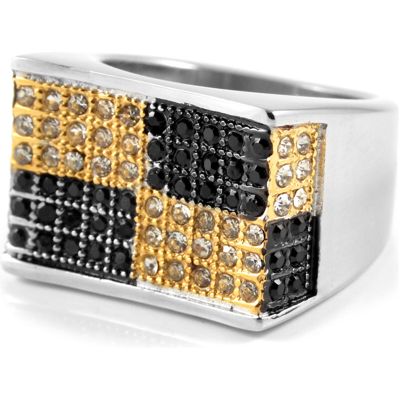 SteelCZ Ocelový prsten Black & Gold zirkony H11-2-3341