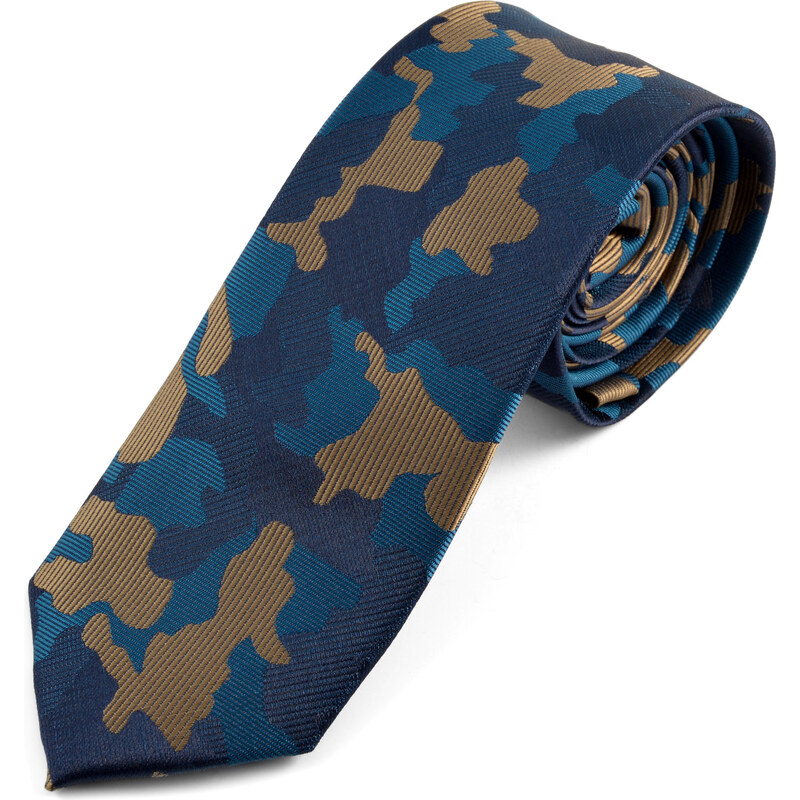 Trendhim Modro-hnědá maskáčová kravata AB7-5-7312