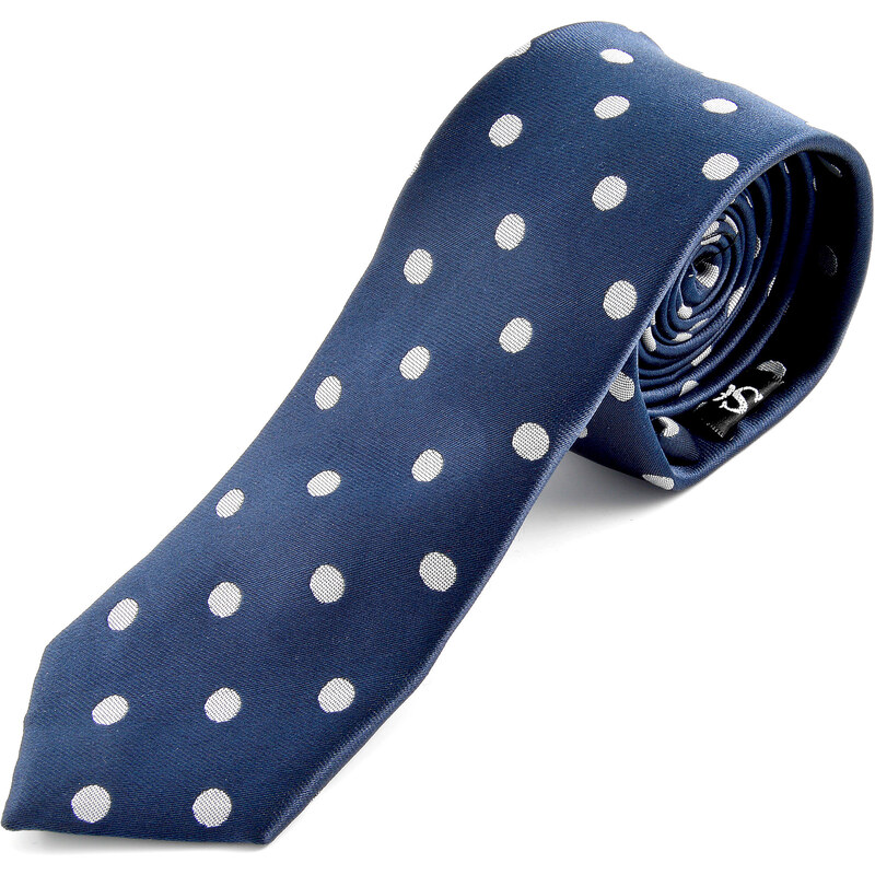 Trendhim Hedvábná kravata s bílými puntíky Q11-3-7608