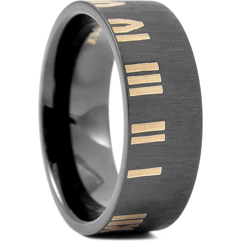 Trendhim Matně černý ocelový prsten s římskými číslicemi G7-2-4624
