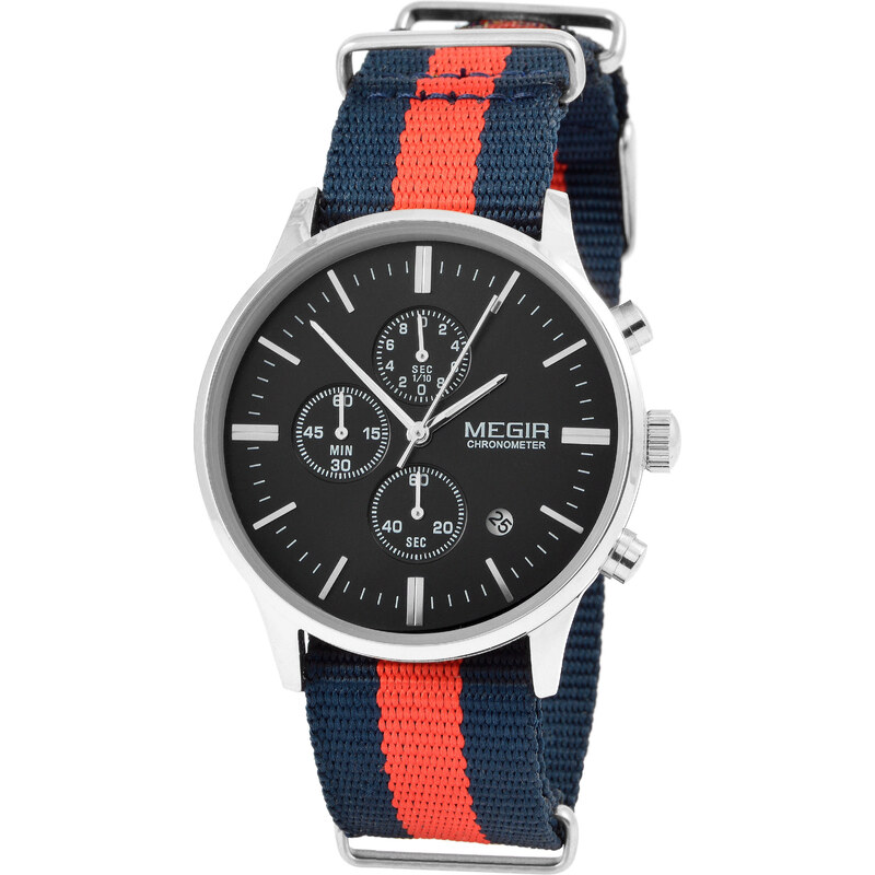 Megir Stříbrné černé hodinky Riviera B0-8-5380