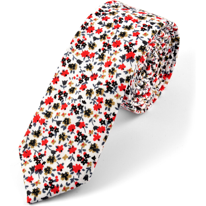 Trendhim Bílá bavlněná kravata s květinovým vzorem U1-1-4348