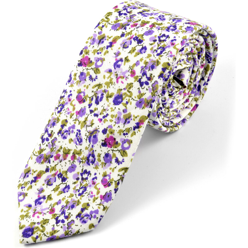 Trendhim Bavlněná kravata s fialovými květy U7-7-10993