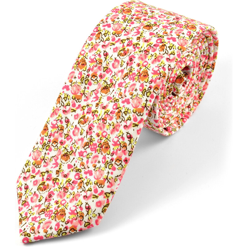 Trendhim Růžová kravata s jemnými kvítky U1-1-7164