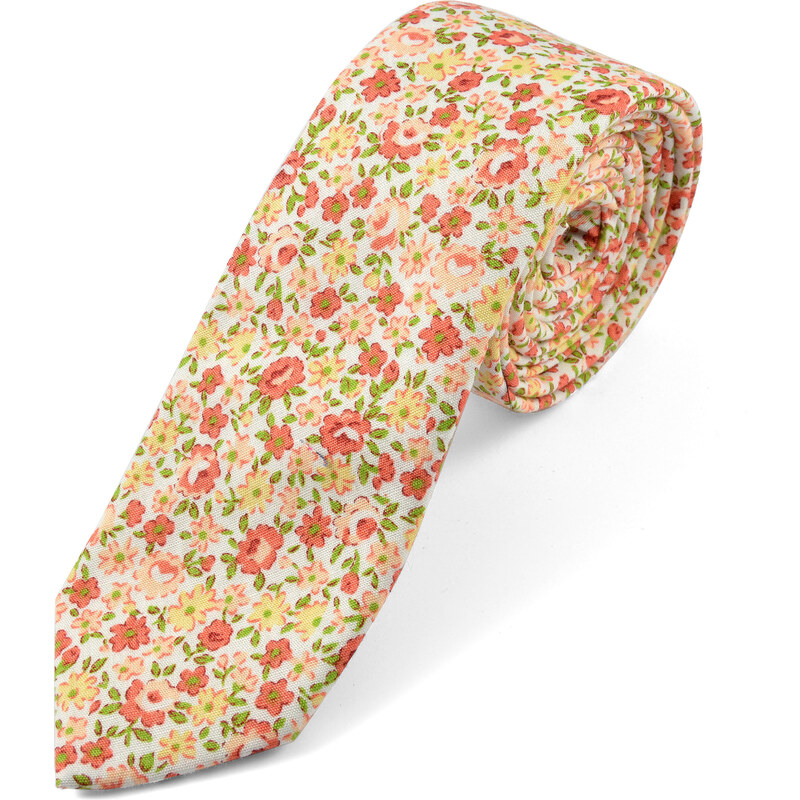 Trendhim Bavlněná kravata s oranžovými květy U1-2-4356
