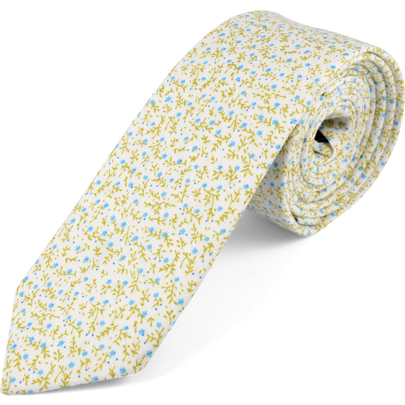 Trendhim Světlá bavlněná kravata s drobnými kvítky U1-3-4354