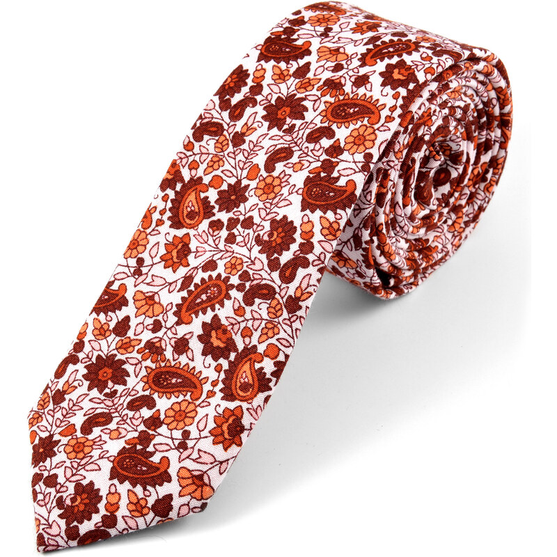 Trendhim Červeno-hnědá bavlněná kravata s paisley vzorem AE8-1-8831