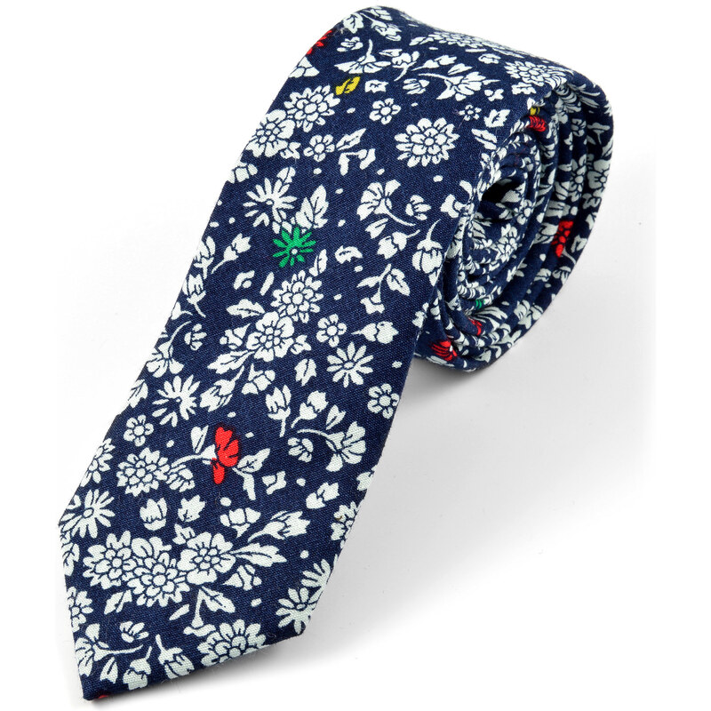 Trendhim Modro-bílá květinová kravata s detaily A14-3-8832