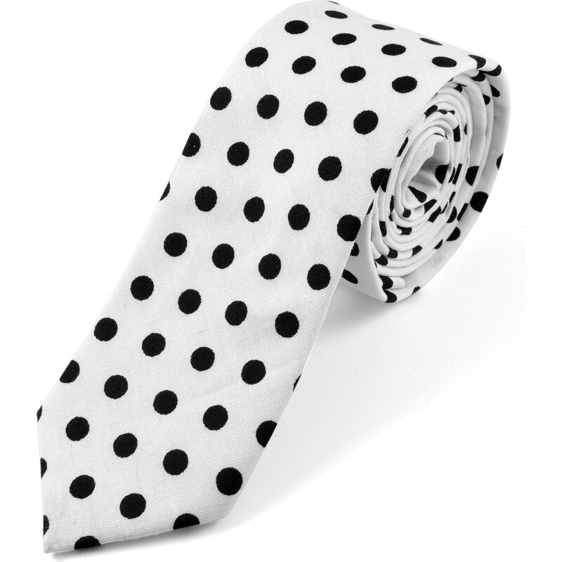 Trendhim Bílá kravata s černými puntíky T12-4-6396