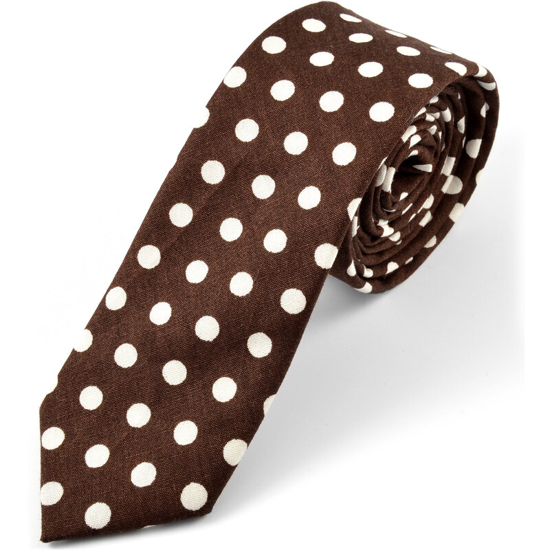 Trendhim Hnědá bavlněná puntíkovaná kravata B2-5-8838