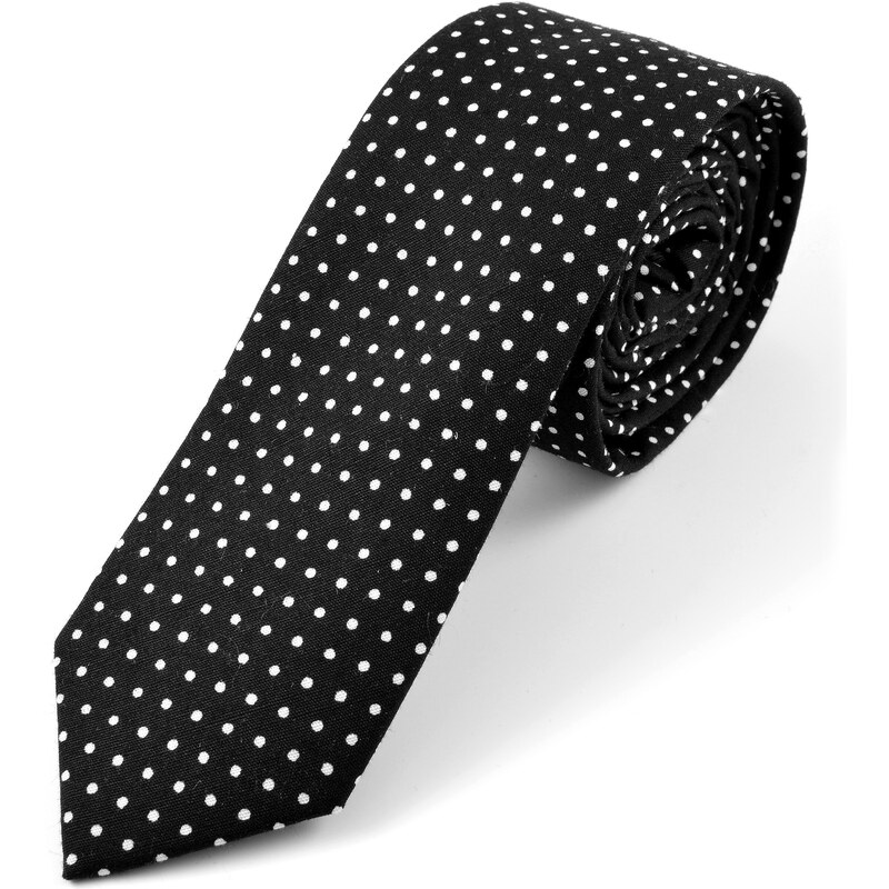 Trendhim Černo-bílá bavlněná puntíkovaná kravata AE8-2-8839