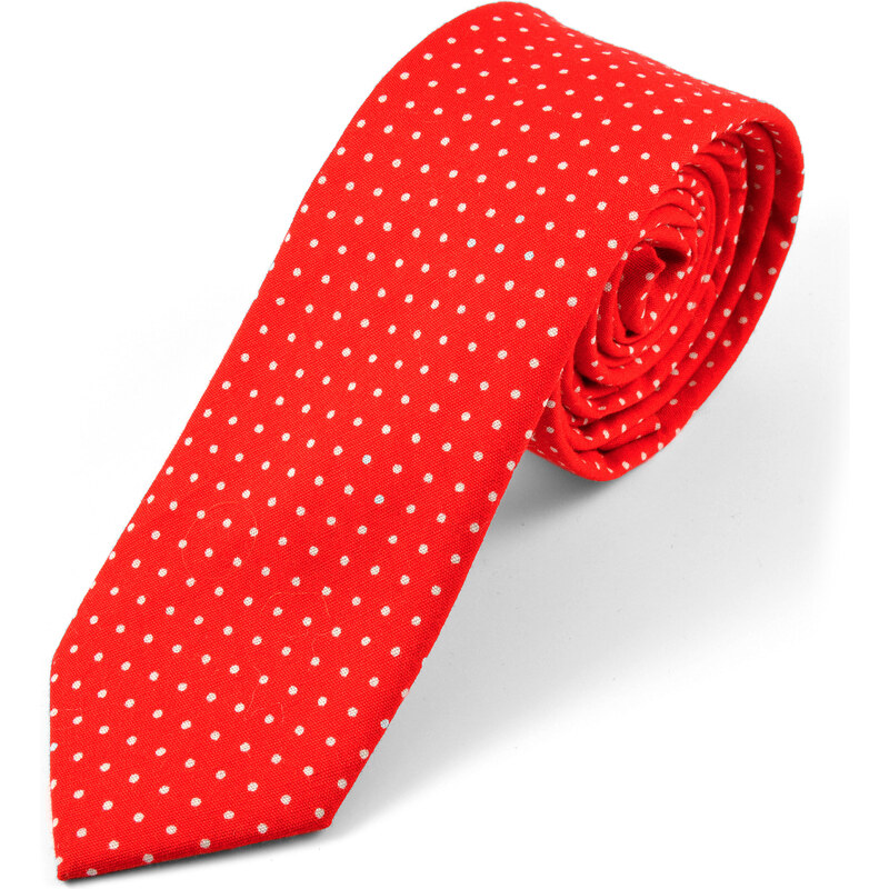 Trendhim Červená bavlněná kravata s bílými puntíky U1-5-6410