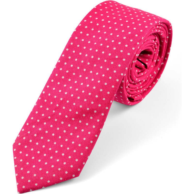 Trendhim Bavlněná růžová kravata s bílými puntíky A14-1-8842