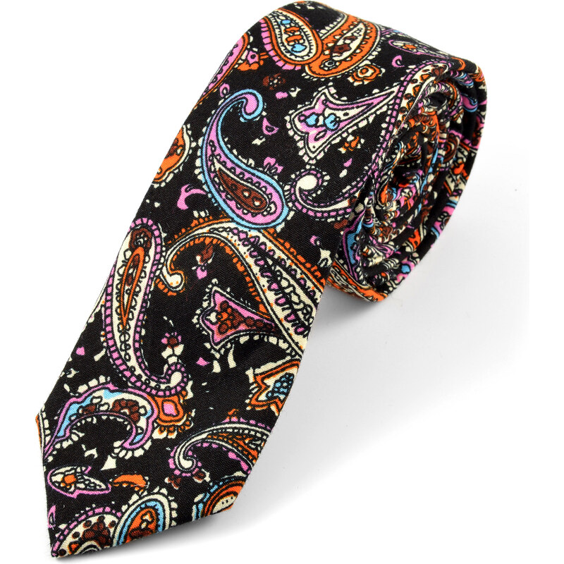 Trendhim Černo-oranžová bavlněná kravata Retro Q11-1-3874