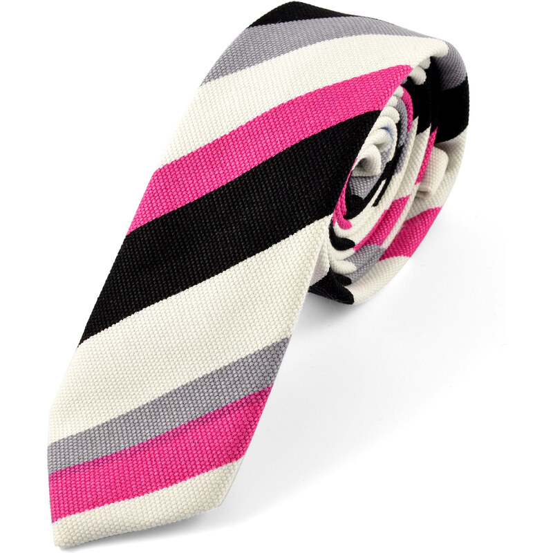 Trendhim Růžová pruhovaná plátěná kravata W10-2-11176