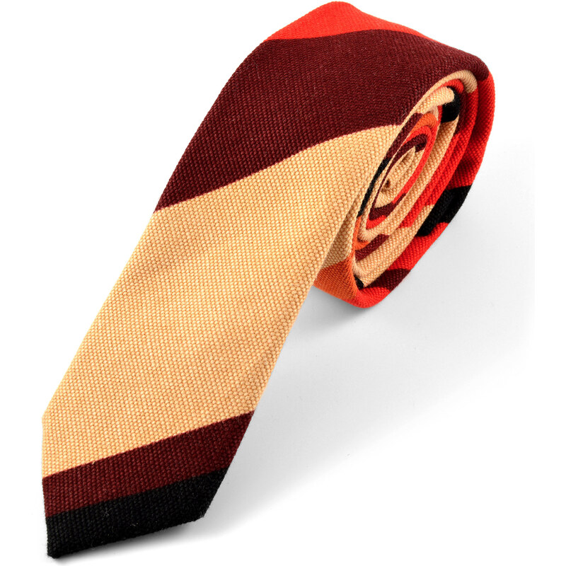 Trendhim Hnědá pruhovaná lněná kravata U2-1-6315