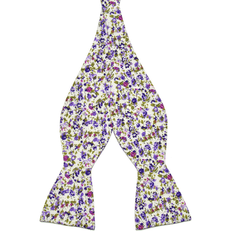 Trendhim Bavlněný vázací motýlek s fialovými květy R5-6-6203