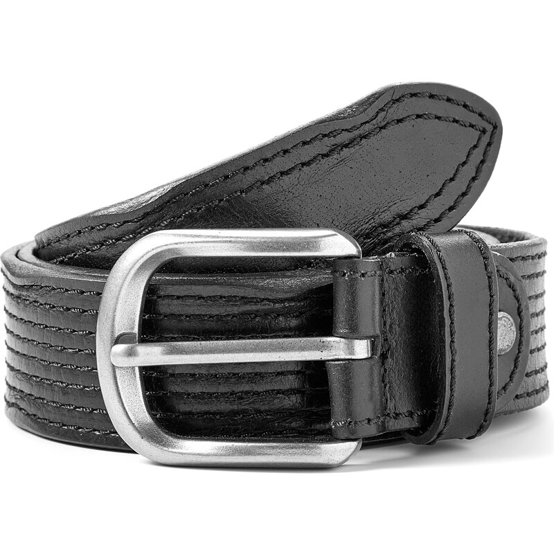 Trendhim Černý prošívaný kožený opasek LP2011069-1 Black Sewing Belt
