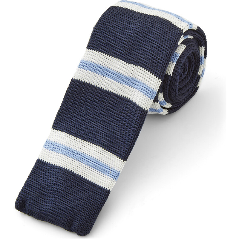 Trendhim Modrá pruhovaná pletená kravata S10-1-5025