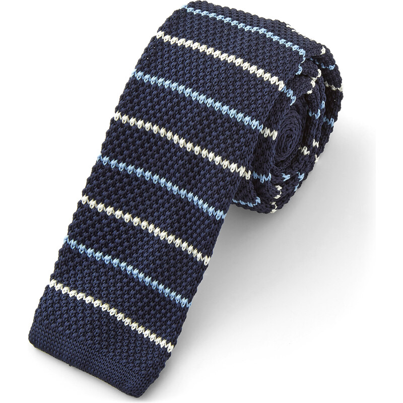 Trendhim Pruhovaná pletená kravata Navy Blue AH15-7-9846