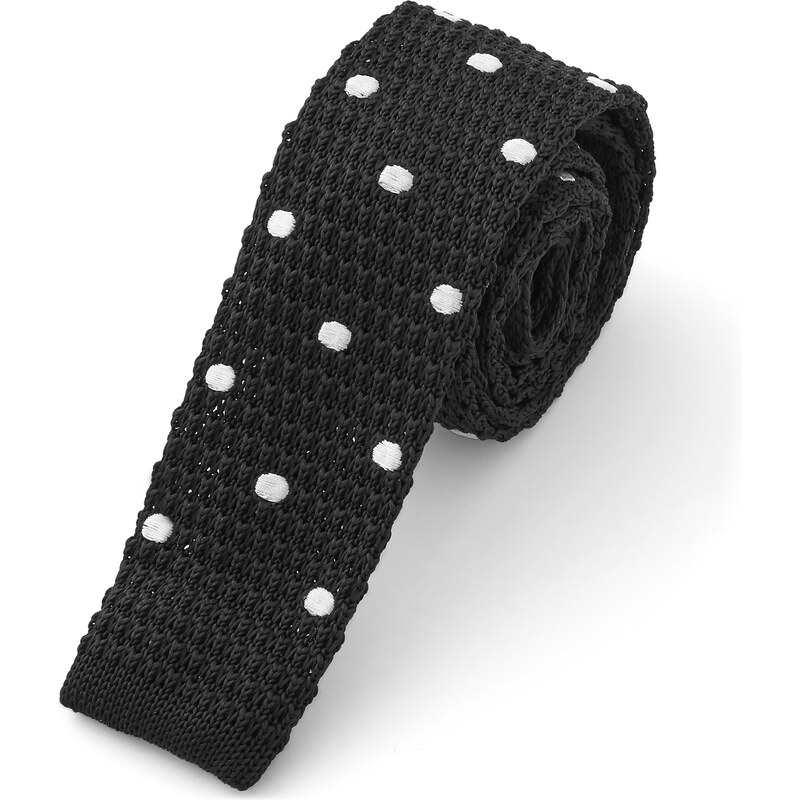 Trendhim Černá pletená kravata s bílými puntíky AC13-2-9848