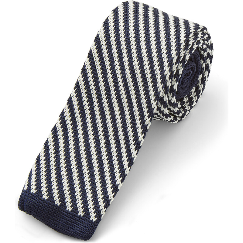Trendhim Pletená kravata s modro-bílými diagonálními proužky P11-1-12251