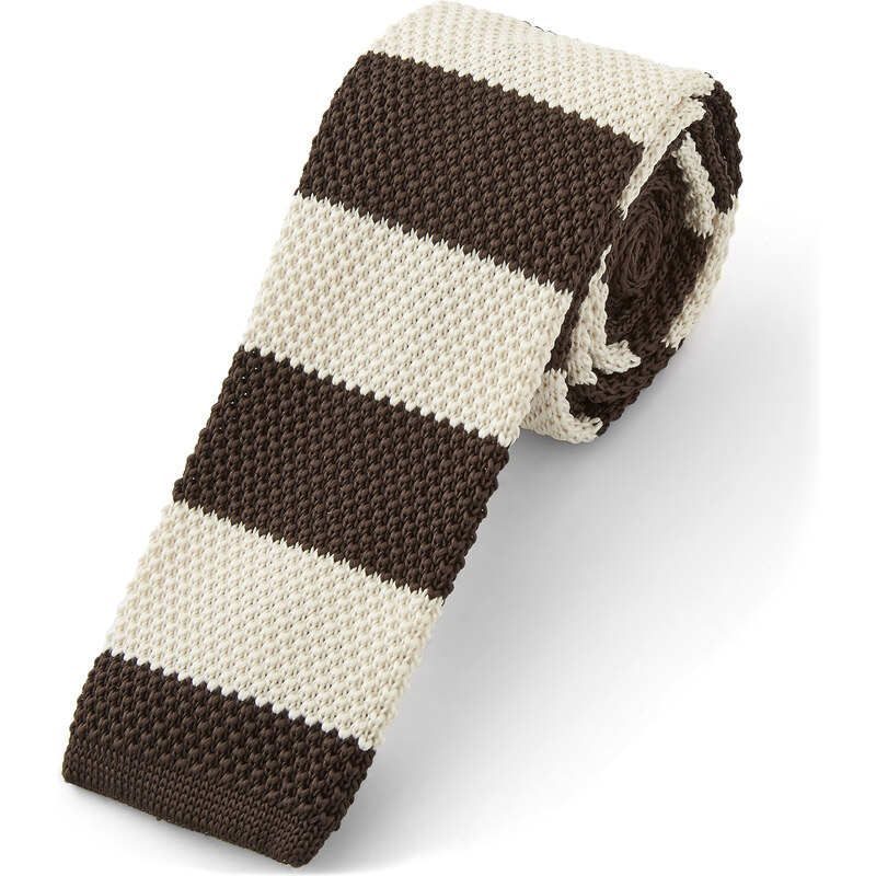 Trendhim Hnědo-bílá pletená kravata S10-6-5685