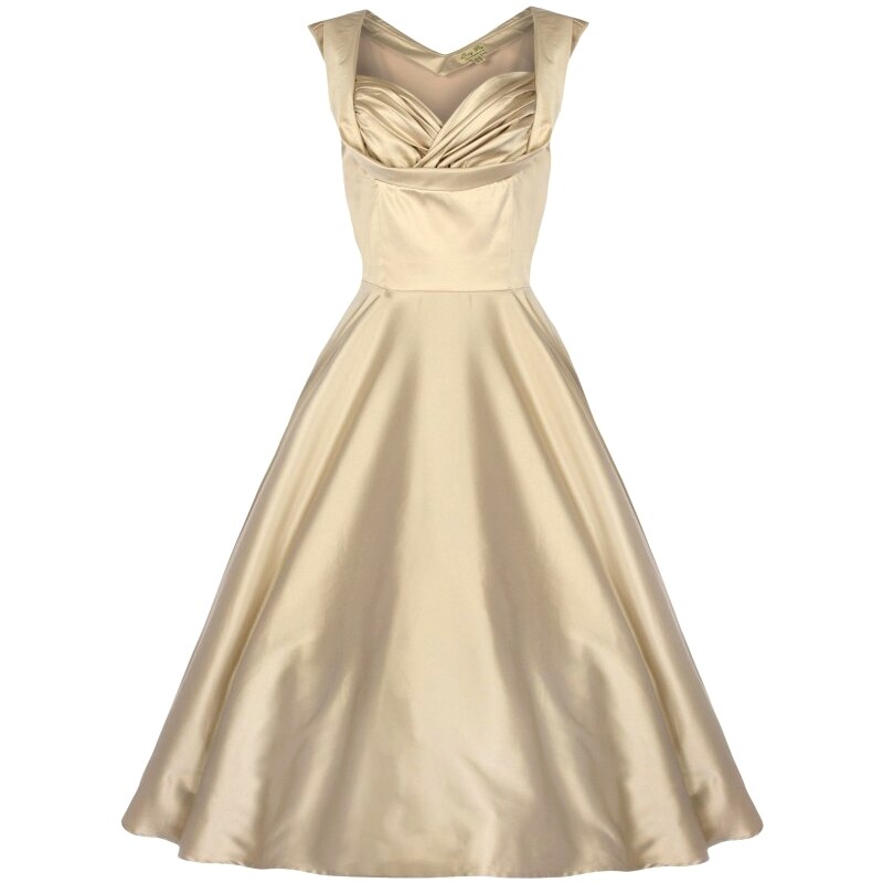 OPHELIA champagne - společenské šaty ve zlatavé barvě z 50.let